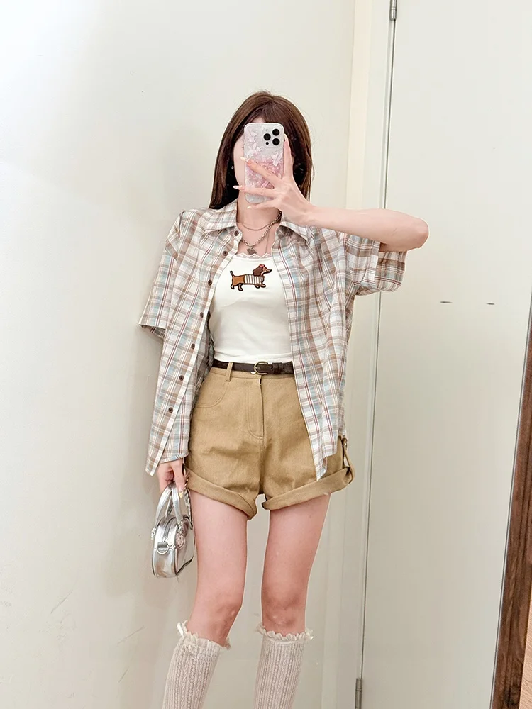 カジュアルハイウエスト工装ショートパンツ：夏向けコンパクトサイズのレトロスタイル実用性解析