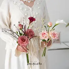 ボヘミアン風のドライフラワー調バラの造花ブーケ【インテリア装飾用・リビング用】