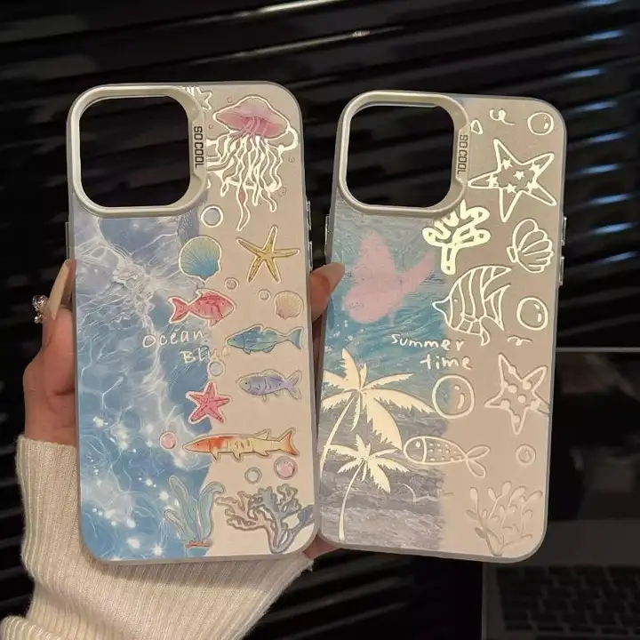海洋水彩の小魚デザインスマートフォンケース【iPhone・Android対応】