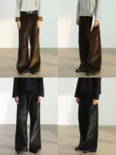 コーデュロイ製ロングパンツ【微広Aライン・デニム風デザイン・通勤・カジュアル】（セットアップ対応）