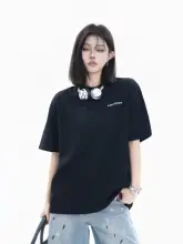 球球デザインのヴィンテージ風プリントTシャツ【短袖・ルーズフィット・ストリートスタイル・カップル向け】