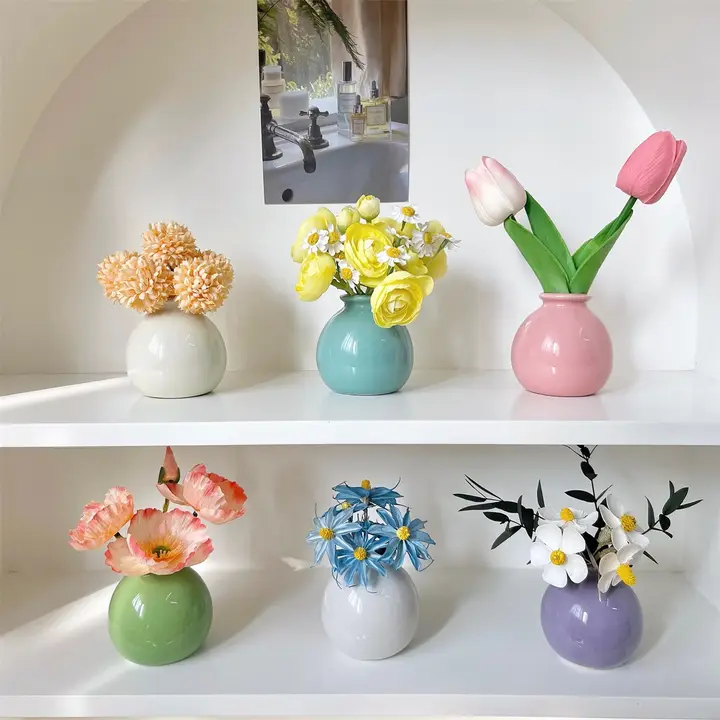 北欧風 カラフルな陶器花瓶 ［ドライフラワー・造花セット・玄関・寝室・ダイニング・オフィス飾り用］