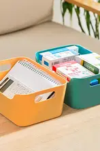 デスク用収納ボックス【化粧品・文房具・リモコン・プラスチック製・仕切りあり】