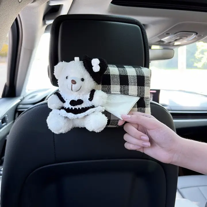 かわいいクマの車載ティッシュケース【椅子背面取り付け・ハンドルボックス用】