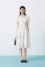 アート調デザインの夏用ワンピース【女性用・フロントスリット・ノースリーブ】