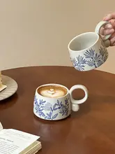 美しい青花瓷デザインの陶器マグカップ【オフィスやカフェ用・カップル用】