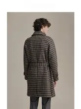 千鳥格デザインのメンズウールコート【中長丈・秋冬用・過膝】