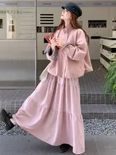 女優らしい印象のリバーシブルジャケット【春秋用・ピンク】と長裙【美しいデザイン・個性的】（セットアップ対応）