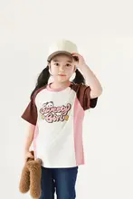 Tシャツ キッズ ガールズ 半袖 ミディアム丈 アルファベット柄 バイカラー パッチワーク 伸縮性 通気性 キュート 夏 おしゃれ