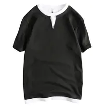 デザイン重ね着風アメリカンスタイル 半袖Tシャツ【精梳コットン・ウォッシュ加工】