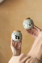 手描きパンダデザインの陶器製茶葉保存容器【密閉・中華風・防湿】