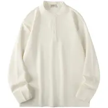 メンズ ヘンリーネック ロングスリーブTシャツ【アメリカンビンテージ・ワッフル素材・秋用・シンプルデザイン・フィット】