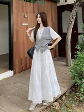 大きいサイズの韓国風夏用コーディネート【優しい雰囲気・カジュアル・白いスカート付き】（セットアップ対応）