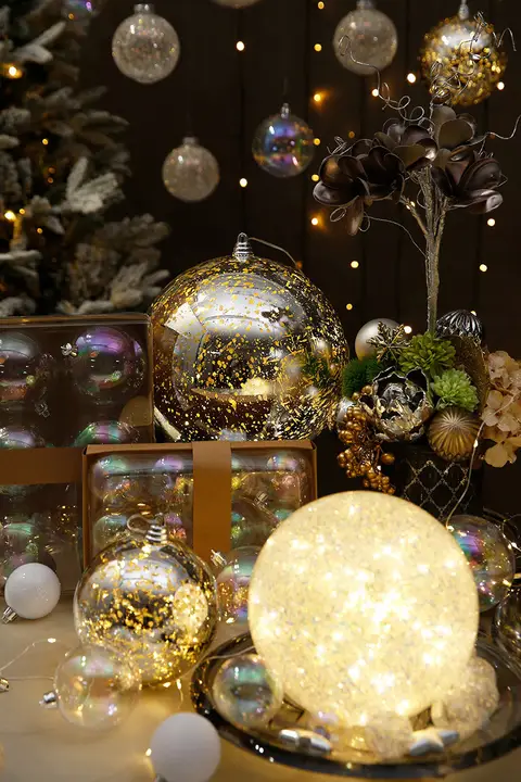 透明装飾用クリスマスボール【カラフルバブル・LEDライト付き・クリスマスデコレーション】