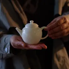 白磁壺 功夫茶用ポット 使用者/シナリオ:茶道 材質:デカ釉 スタイル:彫刻文様