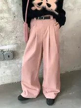 ピンクのストレートワイドパンツ【秋用・ハイウエスト・フィット】