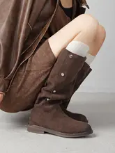 厚底ロングブーツ【冬用・レトロ風・ブラウン】
