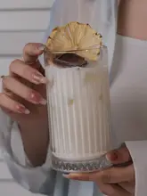 クラシックストライプのガラスコーヒーカップ【アイスラテ・冷抽出モカ・家庭用】