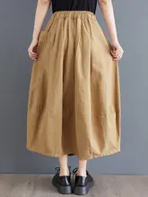 高級感ある無地のパッチワーク工装スカート【夏用・楽なウエスト・ミディ丈・ゆったりしたデザイン】（セットアップ対応）
