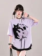 かわいいカートゥーンプリントの夏用半袖Tシャツ【ルーズフィット・デザイン性抜群】