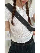 甘美なデザインのドールカラーTシャツ【ポロ襟・ドット柄・ショートスリーブ】