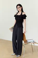 ジャズスタイル ブラック トップス【直角肩・ワンショルダー・大きいサイズ・着やせ効果】（セットアップ対応）