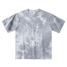 灰白色の重厚なタイダイ柄コットン半袖Tシャツ【夏用・ルーズフィット・ユニセックス】