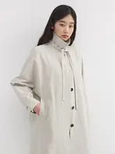 リネンコットン製のロングトレンチコート【ドローストリングデザイン・ルーズフィット】