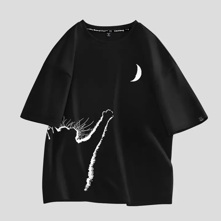 夏用 メンズ半袖Tシャツ【純綿・ブラック・シンプルデザイン】