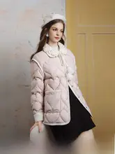 冬用 ダイヤモンドビーズ装飾のドールカラー ハートキルト ピンクのダウンジャケット