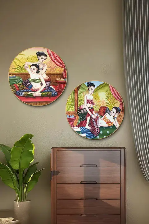 タイ風 アジア丸型壁掛けアート【マッサージ院用・インテリア装飾】