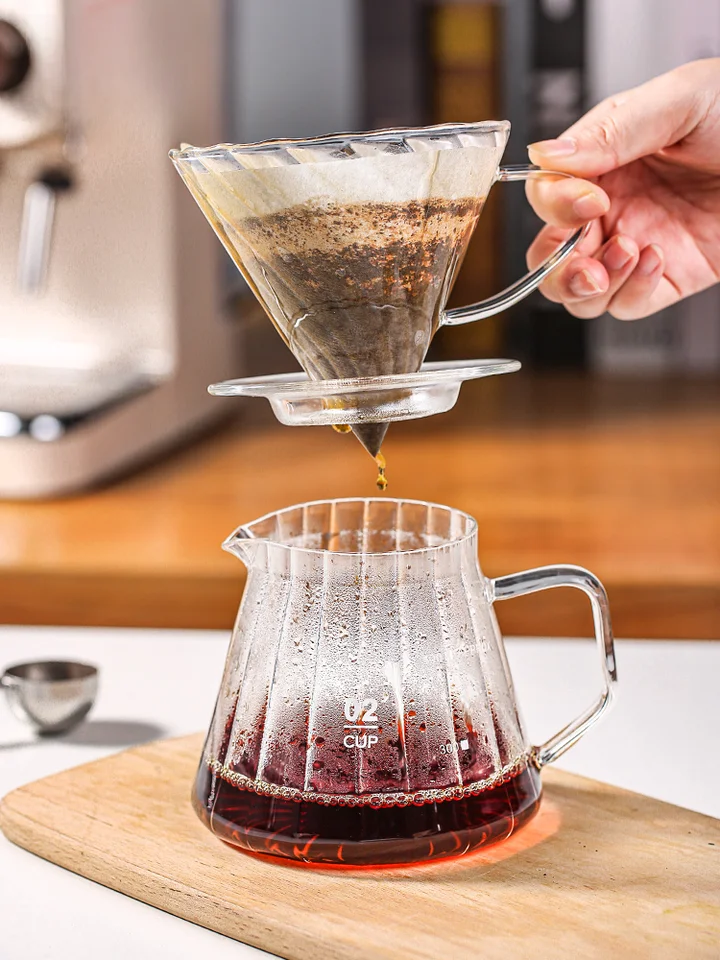 Bincoo ストライプデザイン コーヒーポット グラスシェアポット フィルターカップ コーヒー器具セット【家庭用・ハンドドリップ】
