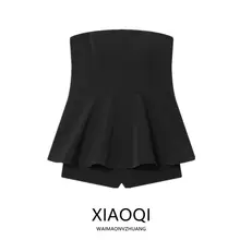 デザイン性のあるスカート風ビスチェ型オールインワンショートパンツ【春用・女性用】