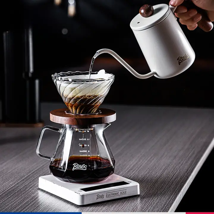 Bincoo 手動コーヒーポット ガラスフィルター付きコーヒー抽出セット【家庭用・シェア用】