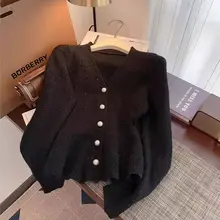 短丈エレガントニットカーディガン【秋冬用・フィッシュテールデザイン・ウエストマーク】