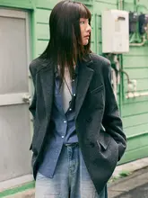 鹿与飞鳥 保暖チェック柄ウールコート【冬用・通勤・花織り】