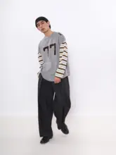 ユニフォーム ドロップショルダー ストライプ パッチワーク プリント