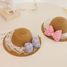 ペット用 春夏向け 草帽【猫・犬用・おしゃれな水玉模様・リボン付き】