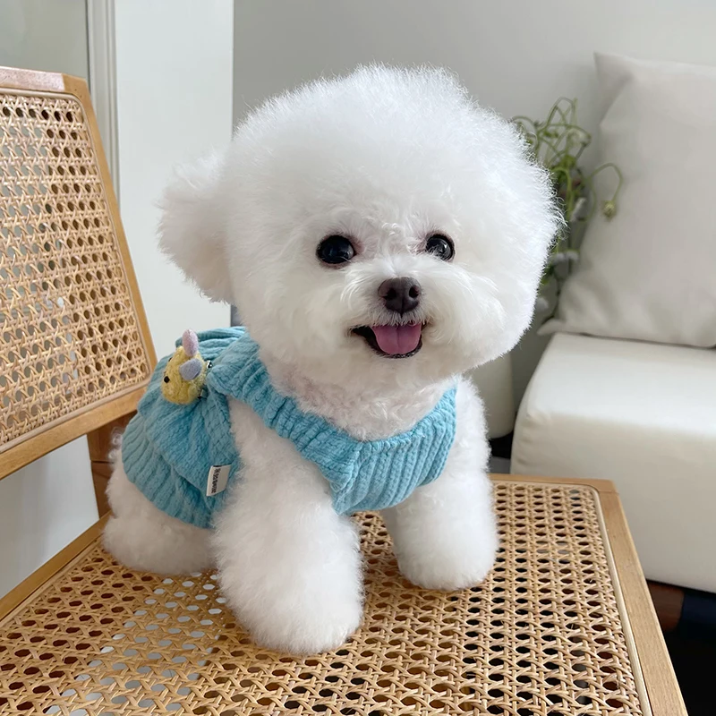 子供向けペットの飼育に最適な秋冬ペット服：暖かいニットキャミソールドレス