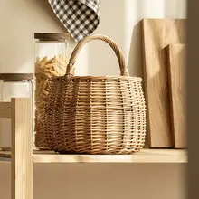 柳編の収納バスケット【手提げ・花柄・ナチュラル・買い物用】