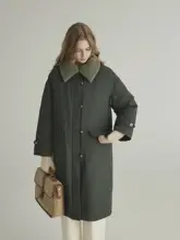 北欧スタイル 毛付き2トーン中長羽毛コート【軽量・翻领デザイン・レディース】