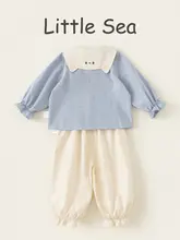2点セット キッズ ガールズ チェック柄シャツ ピーターパンカラー ロングパンツ キャラクター柄 フレンチ風 可愛い 秋物