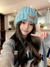 冬用ニット帽【ブルー・温かい・耳カバー付き・ルーズフィット】