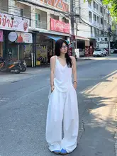 白色のワイドレッグパンツ【夏用・ハイウエスト・フィット・透け防止】