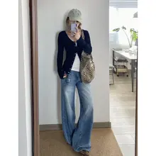 フィットデニムパンツ【高身長向け・トレンド感・ワイドレッグ】（セットアップ対応）