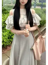 露肩デザインの花柄フリルスリーブドレス【ウエスト絞り・女性用】