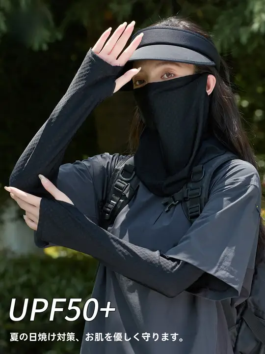 夏用 UVカット フェイスマスク【アイスシルク・全面保護・女性用・アウトドア】（セットアップ対応）