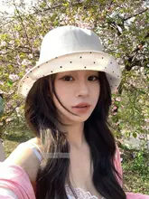 優雅な平頂編み草帽子【大きなつば・夏のビーチリゾート・日よけ効果】