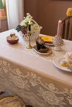 フレンチカントリー風 花柄テーブルクロス【経編素材・白色・撮影小道具】