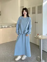 浅い青のパッチワークパーカーとスカート【春秋用・スタイル・セットアップ対応】